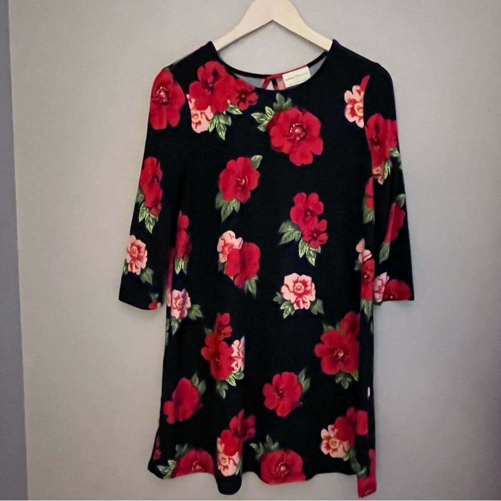 Bobbie Brooks Floral Dress Tunic Red‎ Black Size Small